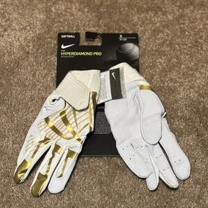 Nike Hyperdiamond Pro White and Gold Softball Gloves